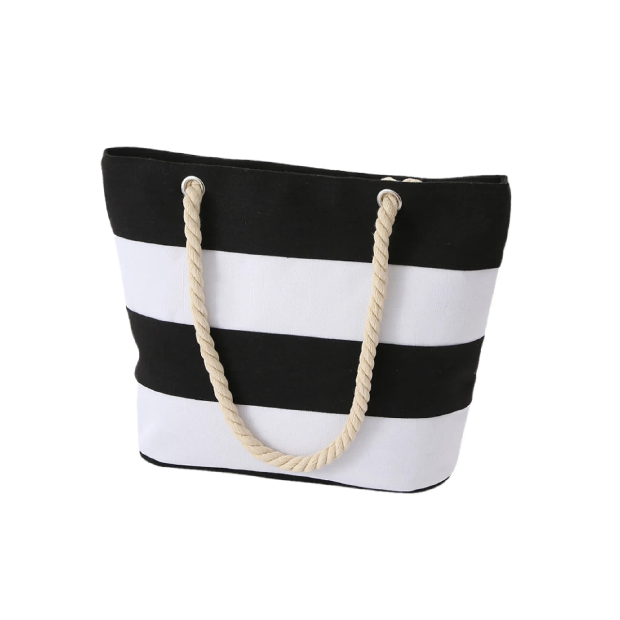 Large Striped Canvas Beach Bag With Cotton Rope Handles, custom tote bag with logo imprint 7