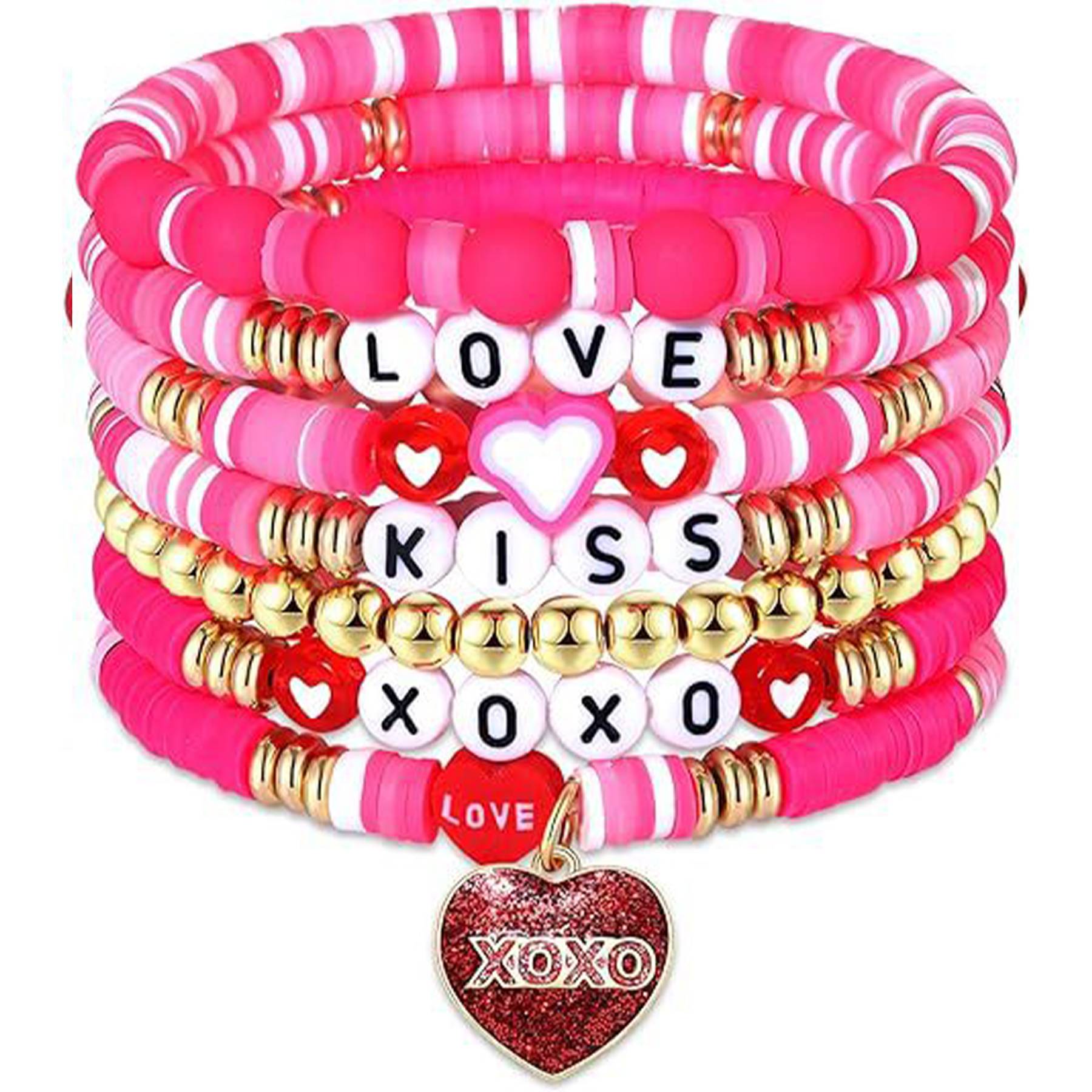 Acrylic Plastic Pink heart pendant beaded bracelet 4