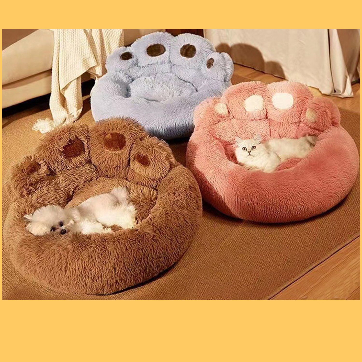 Paw Shape Long Plush Seasons Warm Cozy Pet Cat Dog Bed 4