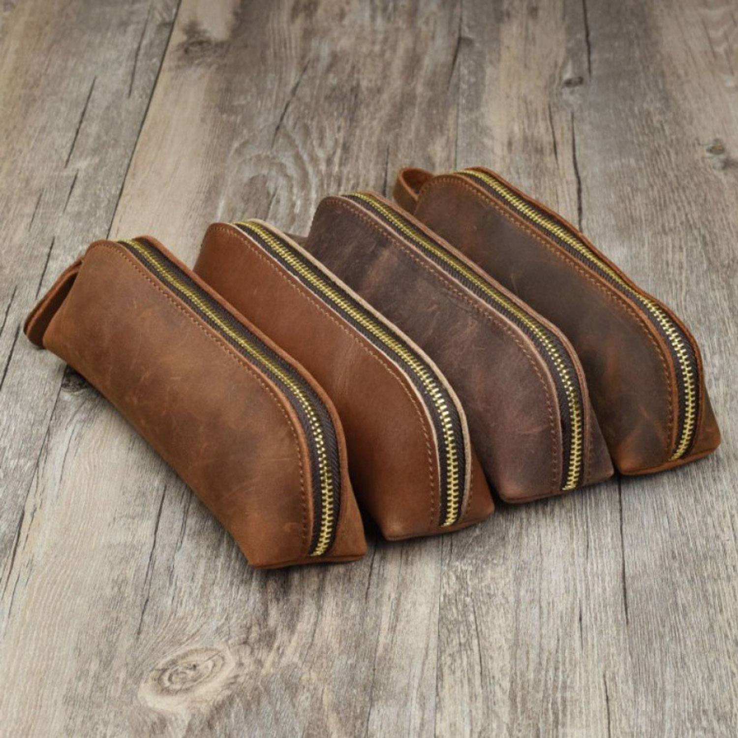 Crazy Horse Cow Handmade Leather Simple Stationery Pen Bag 5