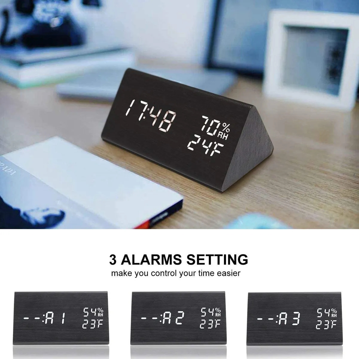 Wooden Digital Alarm Clock with LED Time Display 3