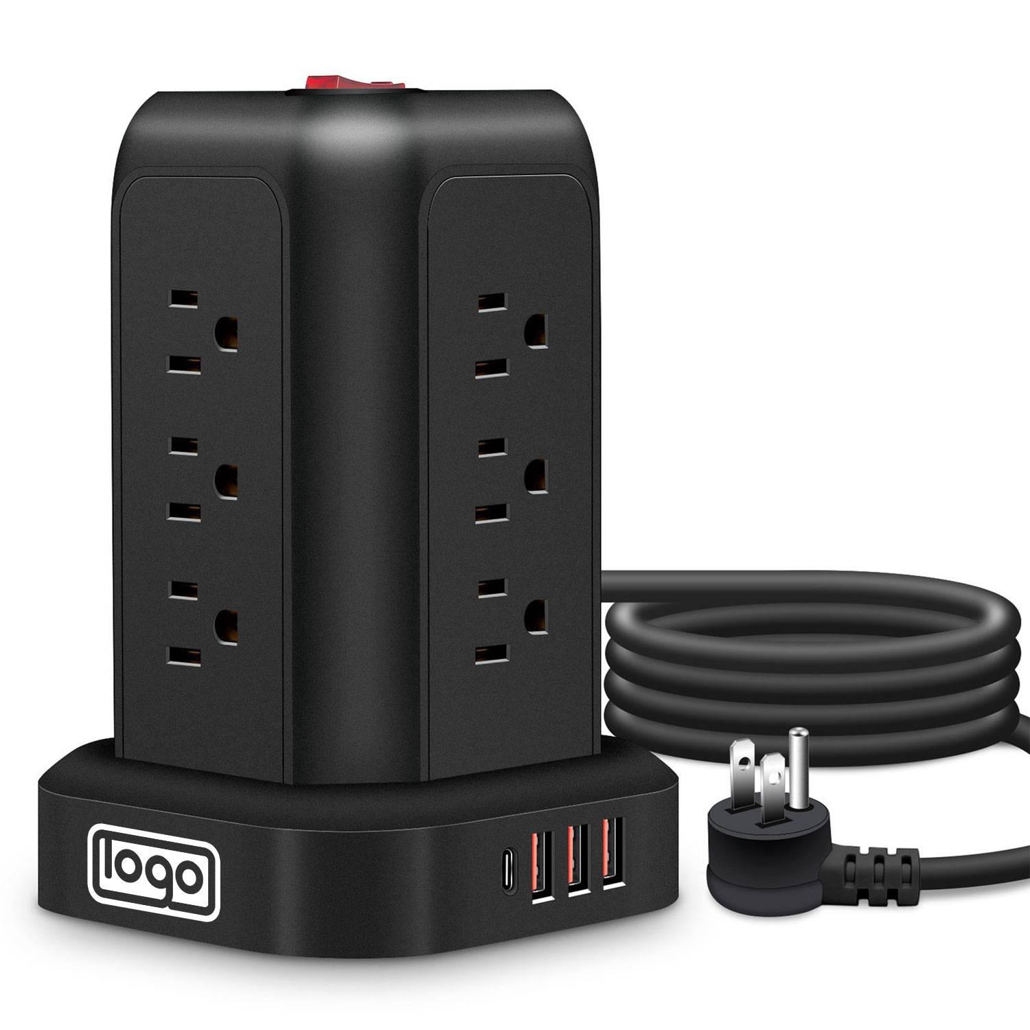 Multi-Plug Vertical Tower Surge Protector with USB Ports 2