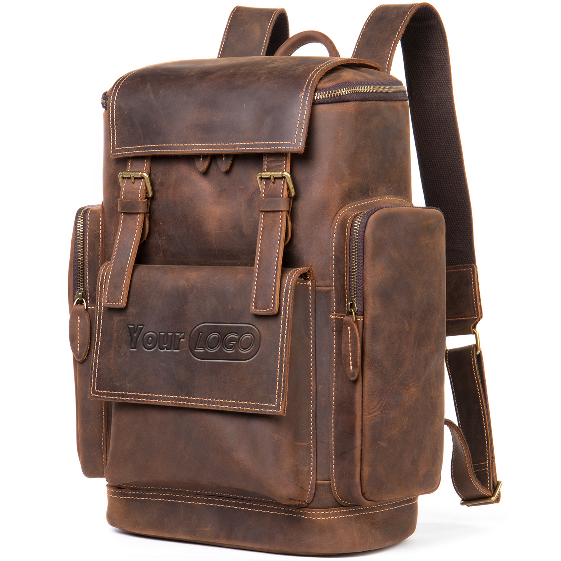 Genuine Leather Crazy Horse Skin Anti-Theft Laptop Backpack 2