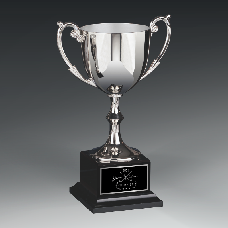 Elegant Metal Cup On Piano Finish Base 3