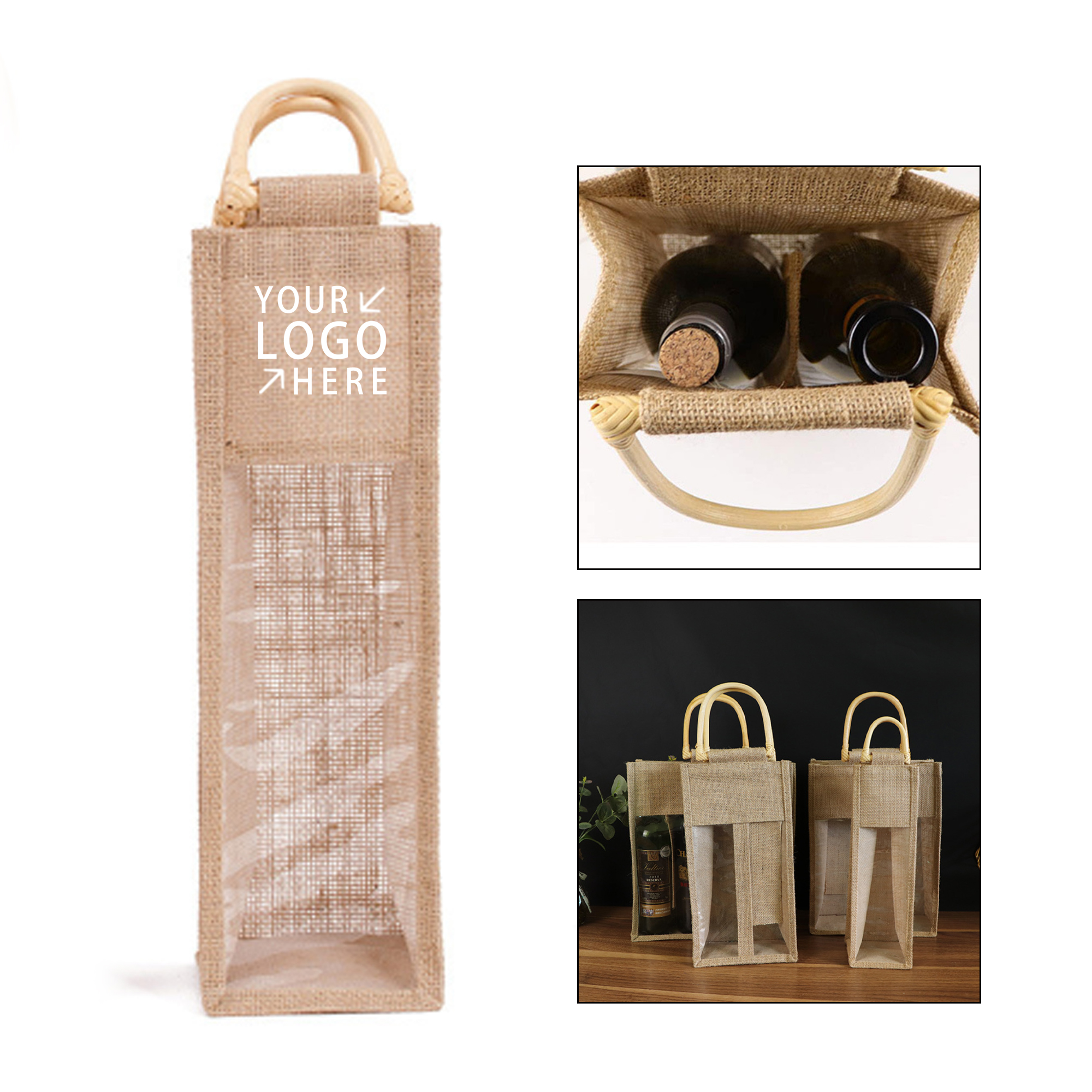 Natural Jute Wine Bag, custom tote bag with logo imprint 2