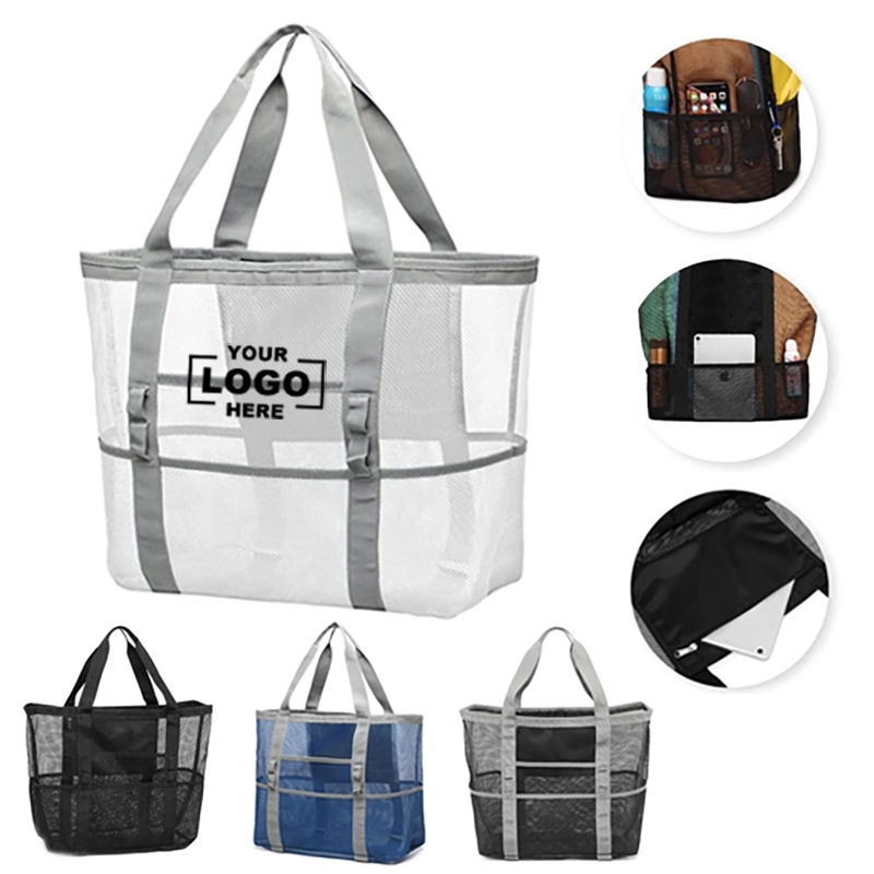 Large Capacity Mesh Beach Bag with 9 Pockets 8