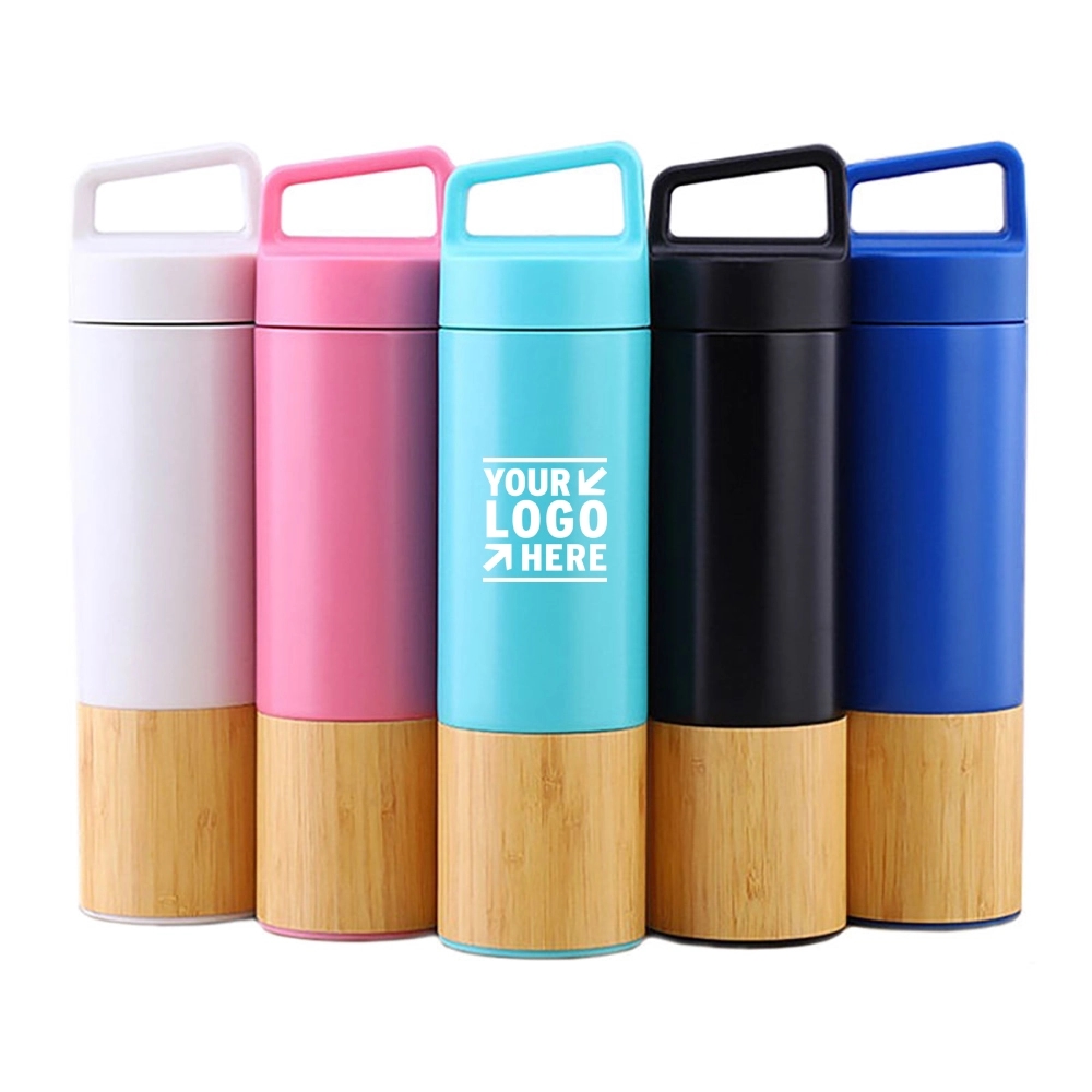 18 Oz Stainless Steel With Wood Vacuum Insulated Bottle, custom water bottle with logo imprint 5
