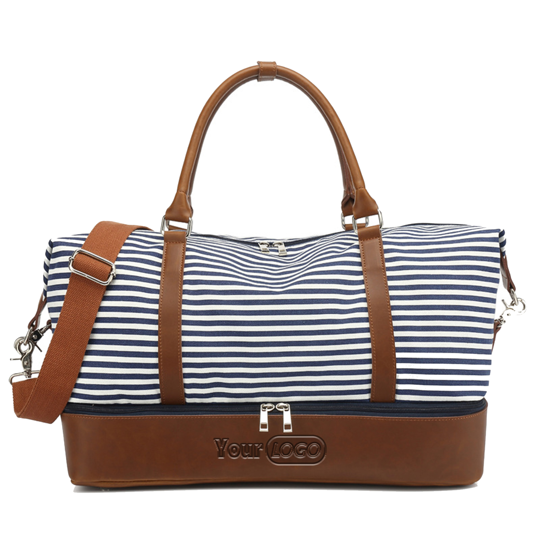 Canvas Travel Duffel Bag with Leather Shoes Compartment for Men 2