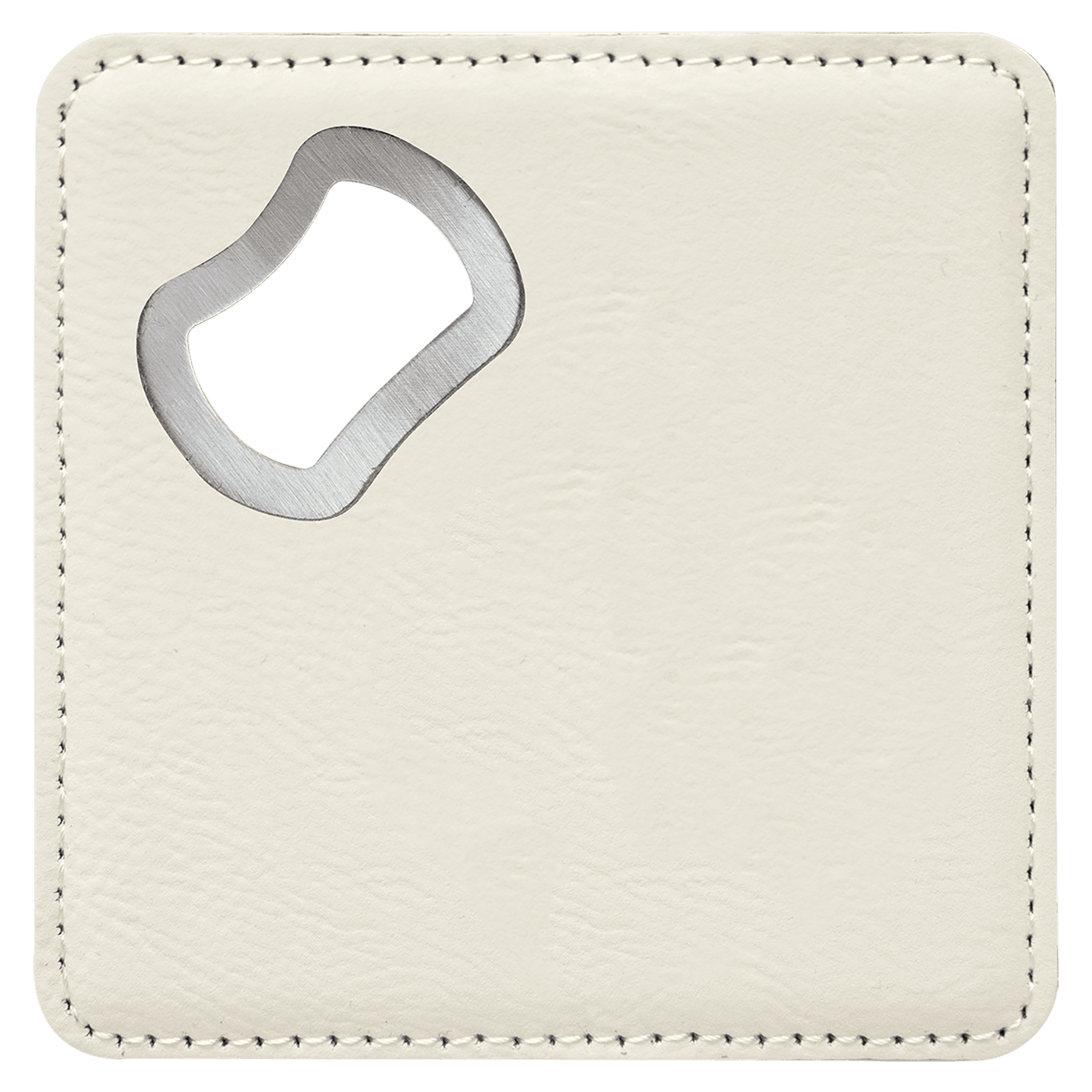 4" x 4" Square White Leatherette Coaster w/ Bottle Opener 3