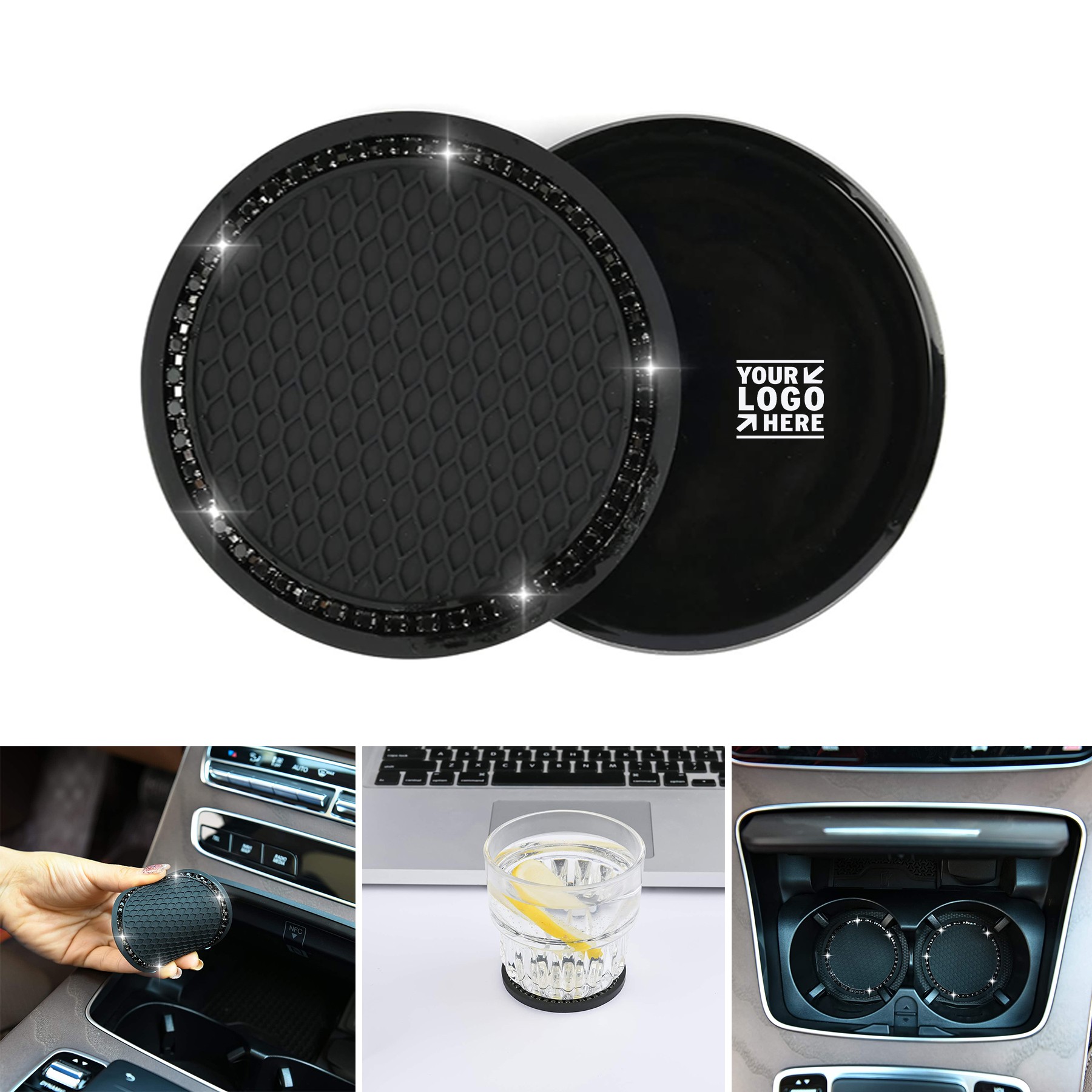2.75 inch Silicone Anti Slip Crystal Rhinestone Cup Holder Coasters Universal Bling Car Coaster 1