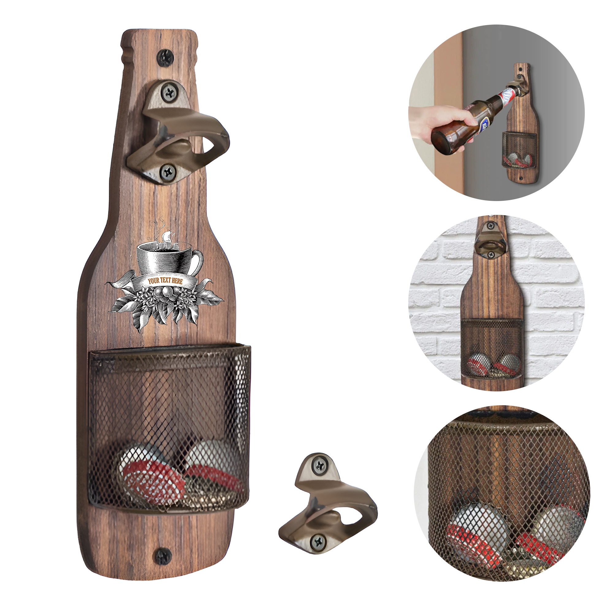 MOQ 50 Wooden Wall Mounted Bottle Opener With Cap Catcher 2