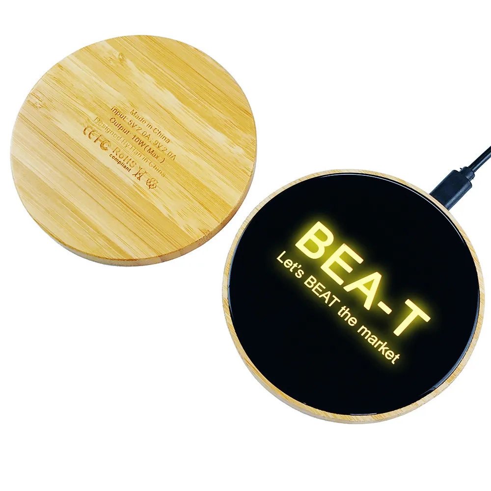 Light Up Bamboo Wireless Charger 8