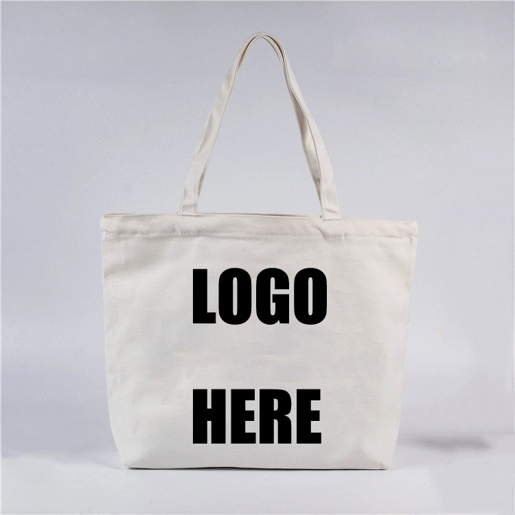 Custom White Canvas Tote with Zipper, custom tote bag with logo imprint 3