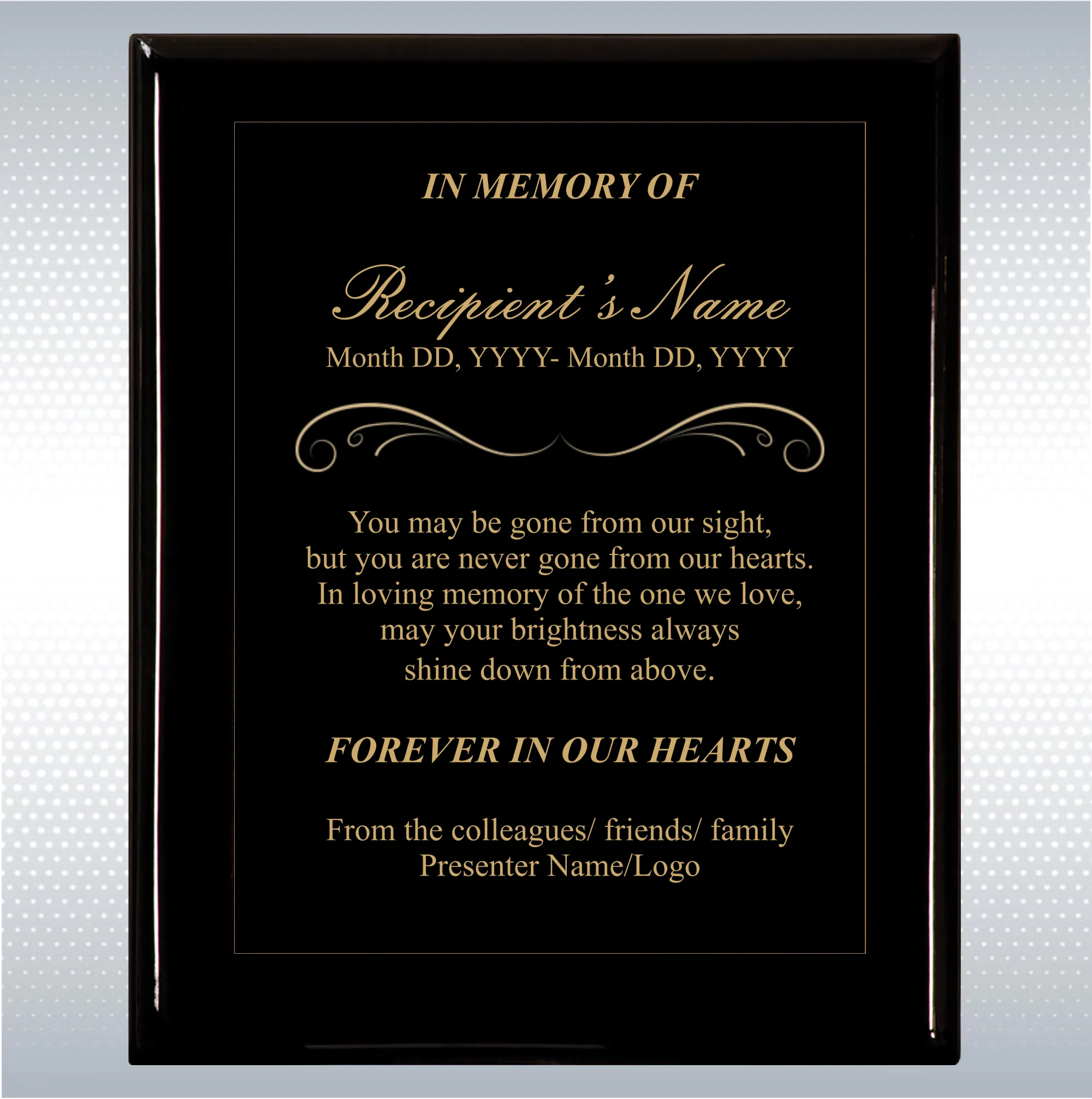 Black Piano Finish Wood Plaque Memorial Gift Award 8