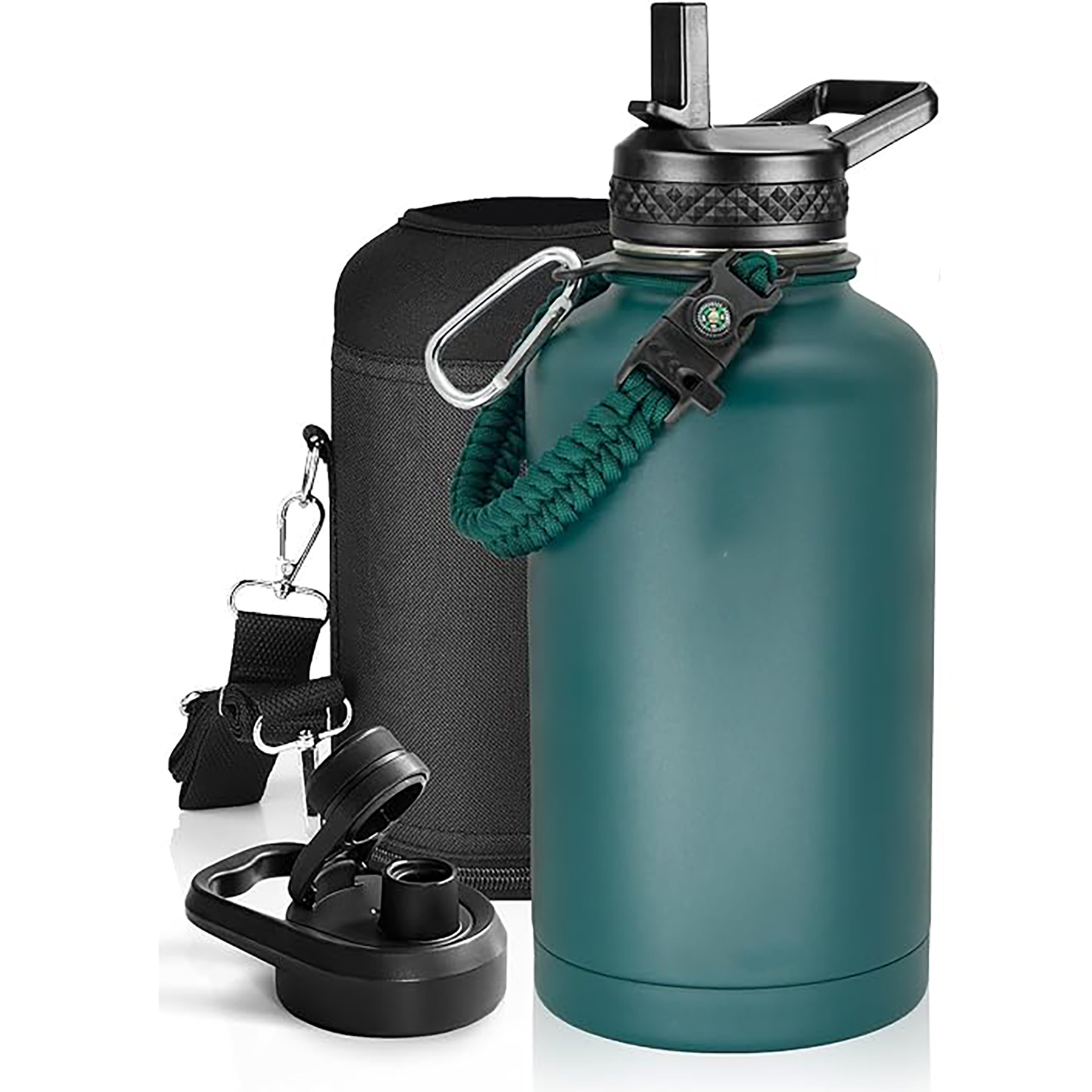 64 Oz Insulated Water Bottle with Paracord Handle and Straw Spout Lid, custom water bottle with logo imprint 6
