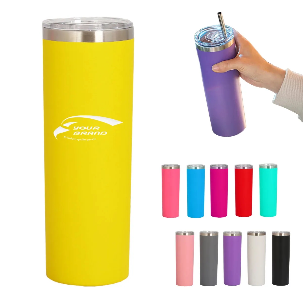 20oz Insulated Skinny Stainless-Steel Tumbler with Straw 2