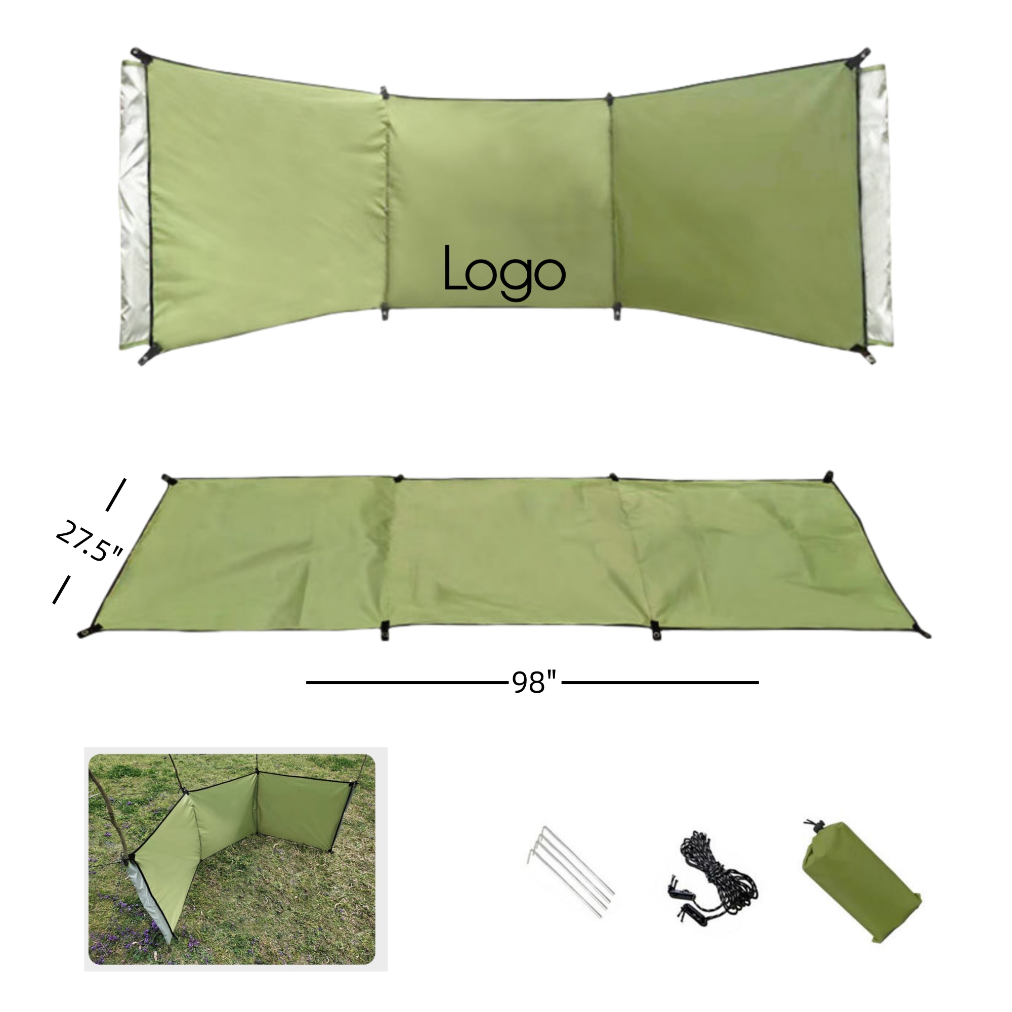 98" x 27.5" Stakeless Square Wind Protection 3 Panel Design 2