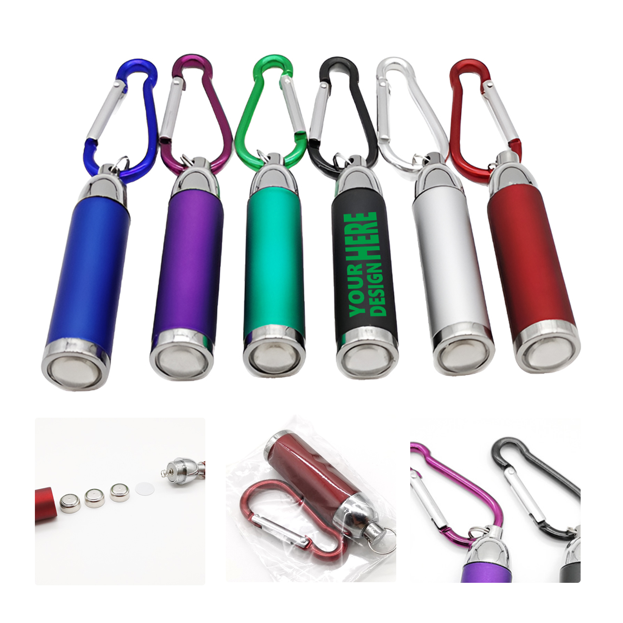 MOQ 50 Mini LED Flashlight Keychain with Carabiner 2