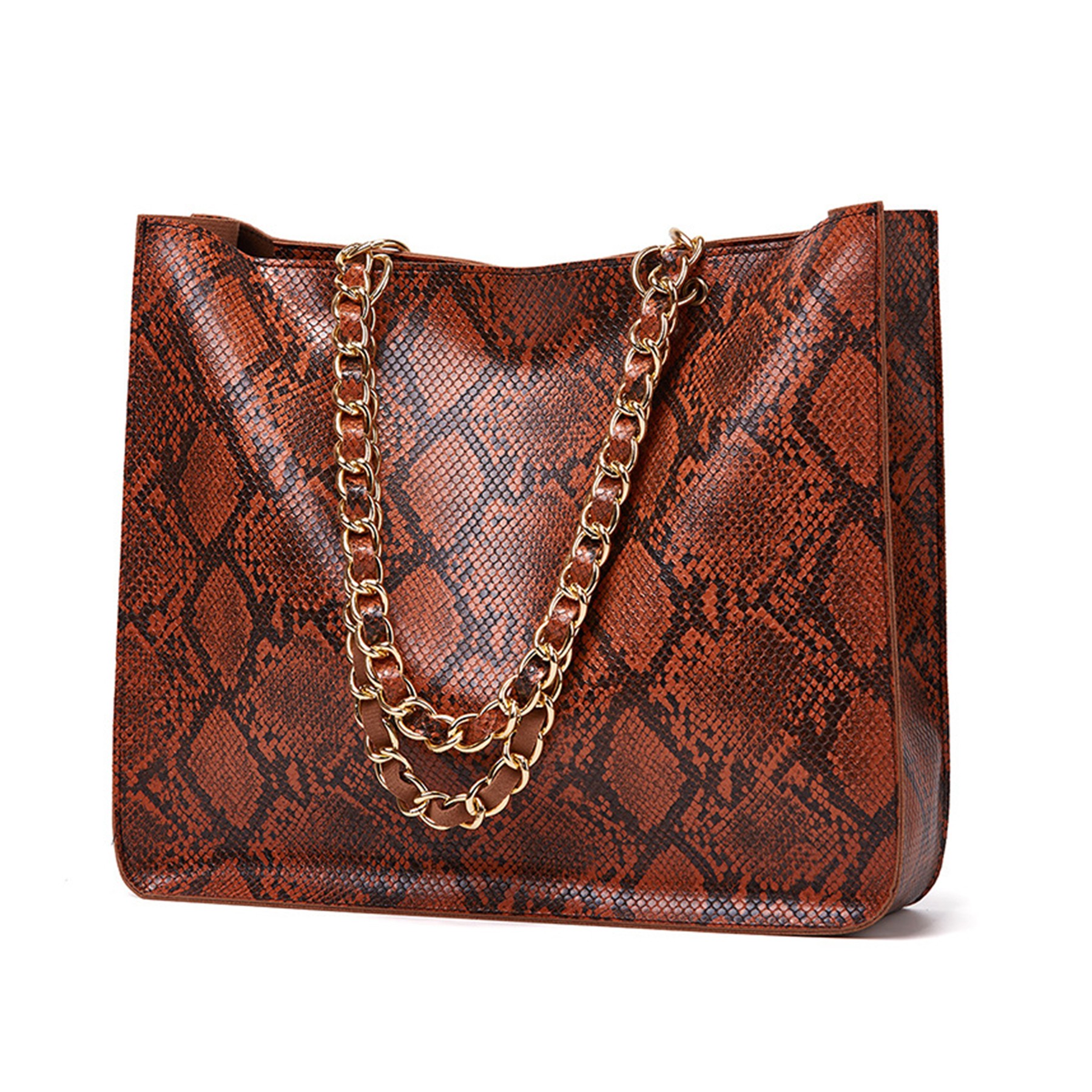Women Snake Print Leather Tote Bag 2
