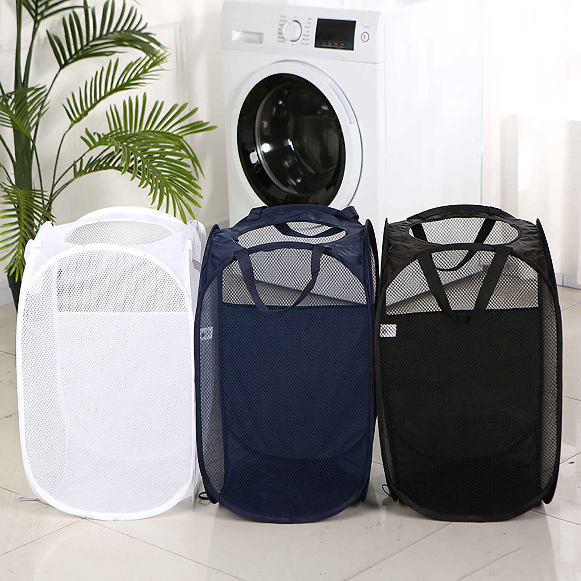 Foldable Polyester Mesh Laundry Basket with Steel Frame 5