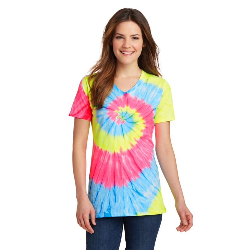 Port & Company Women's Tie-Dye V-Neck Tee. 67