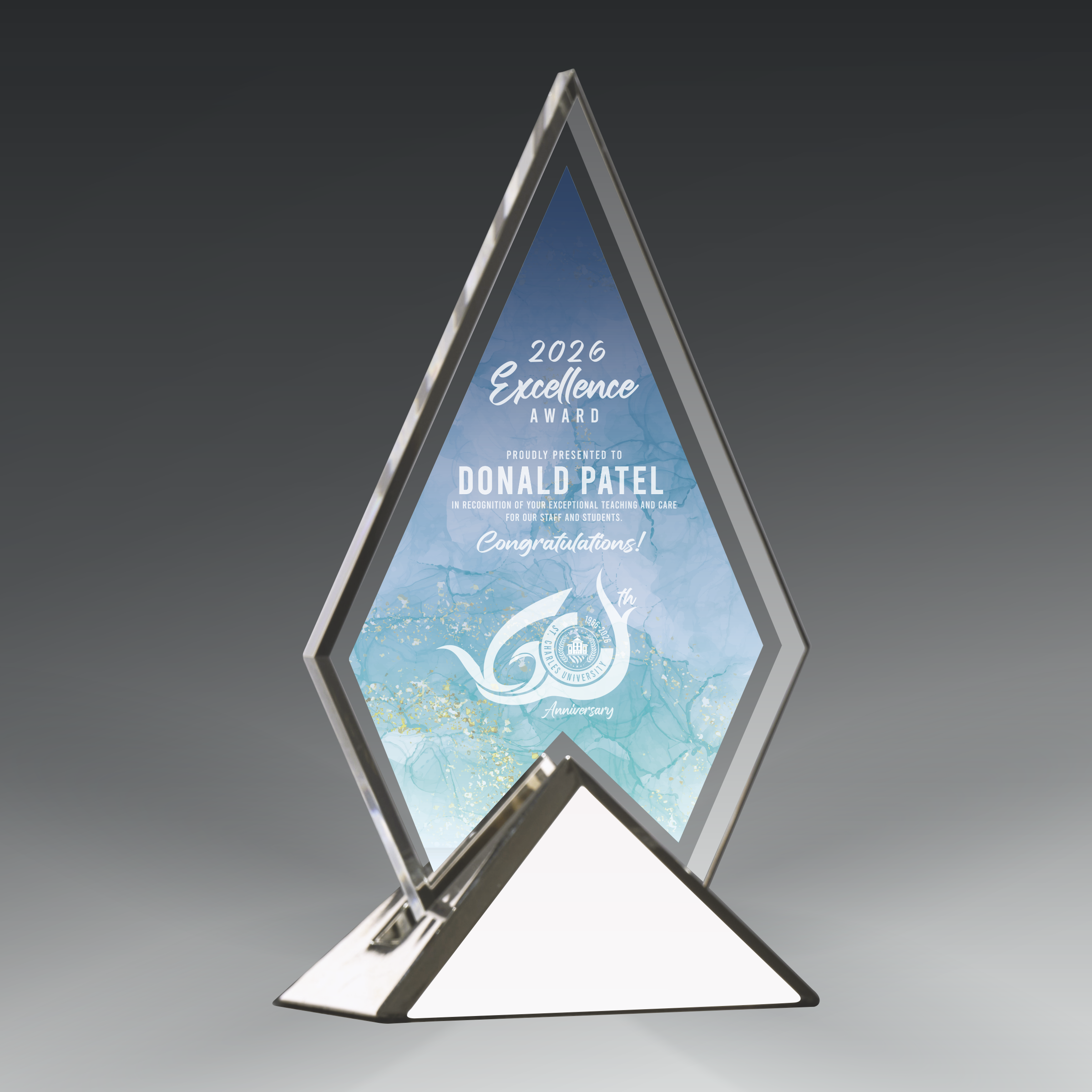Acrylic Triangle in Metal Base 12
