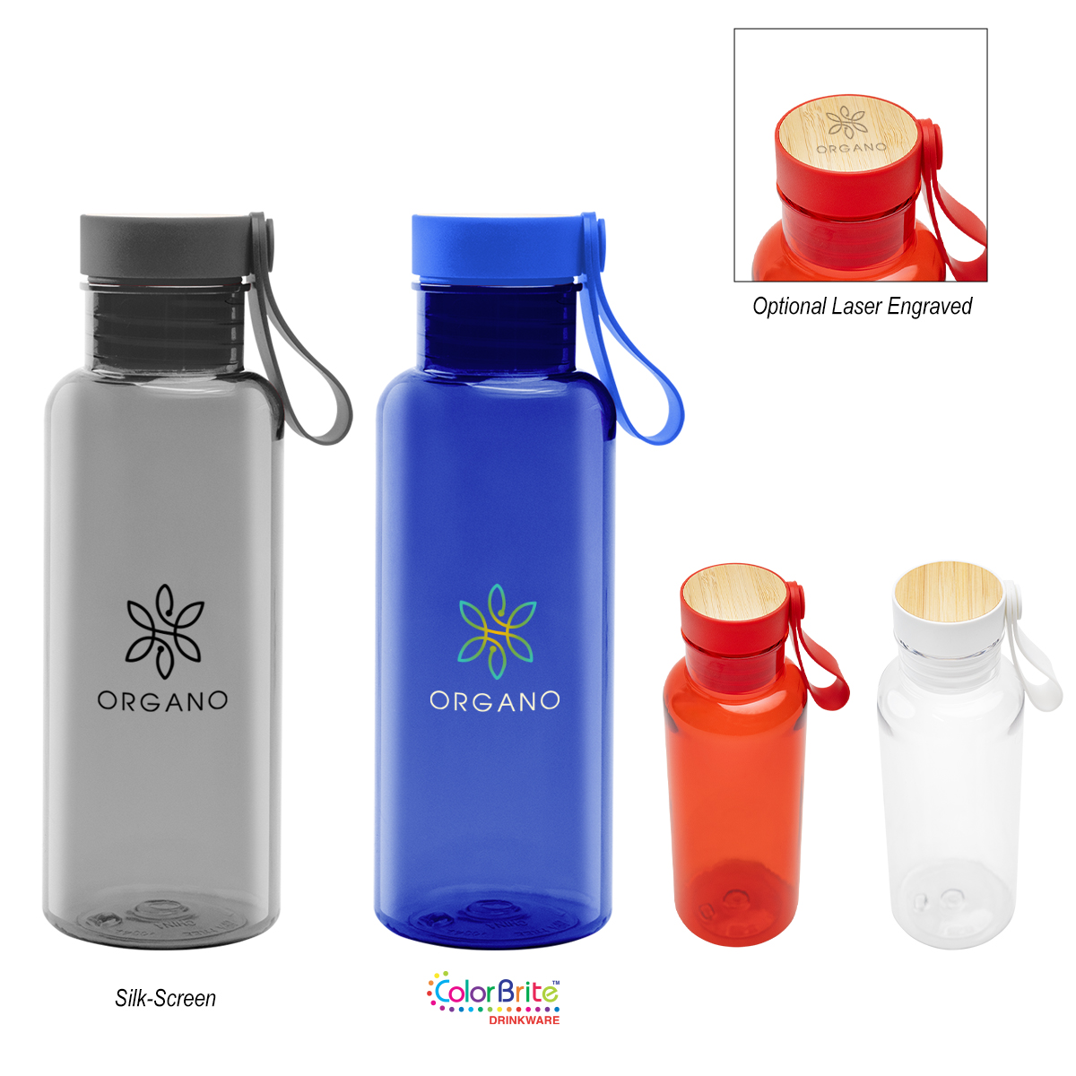20 Oz. Case rPET Bottle with Bamboo Accent Lid and Silicone Easy Carry Handle 10