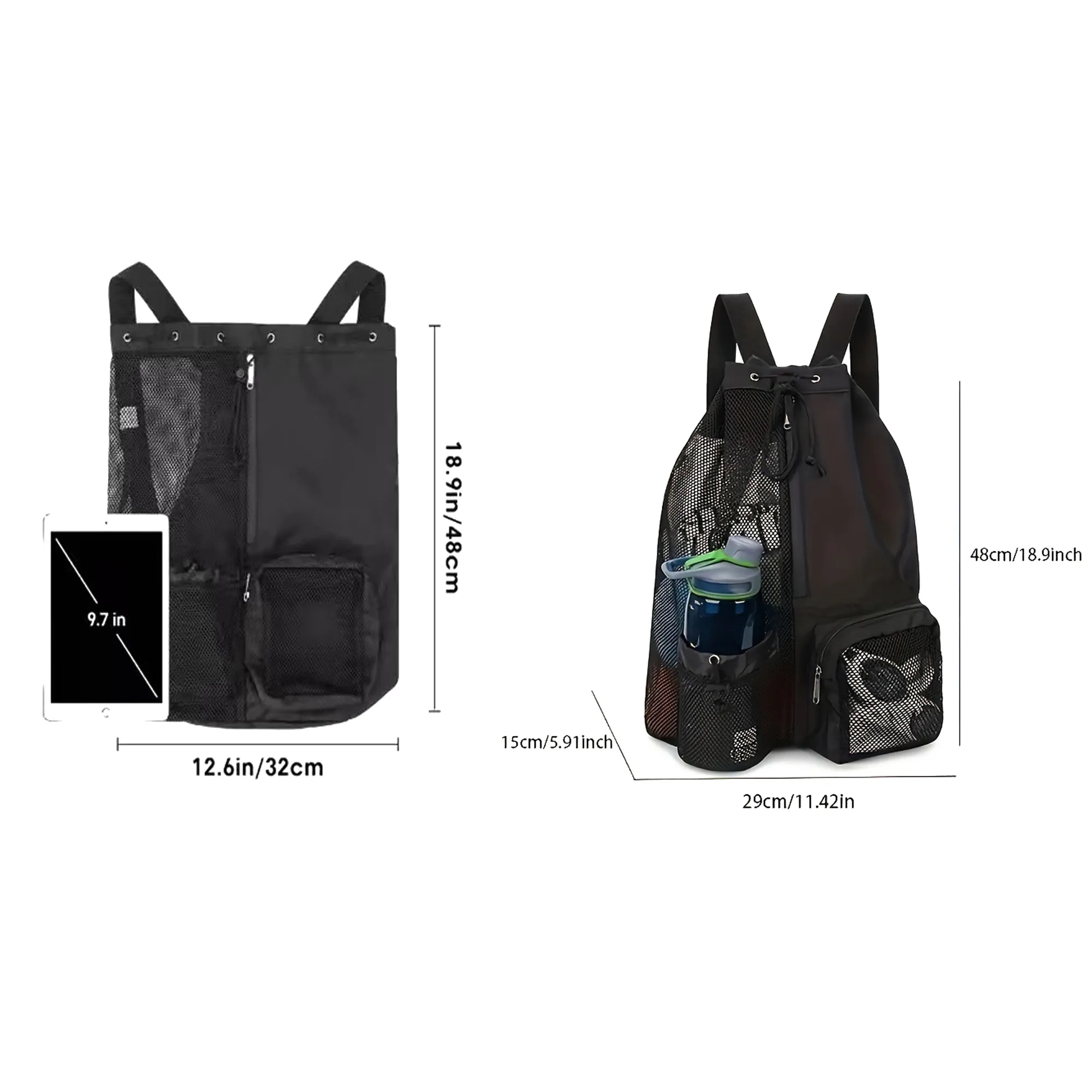 Custom Logo Mesh Drawstring Swim Backpack w/ Wet Pocket 5