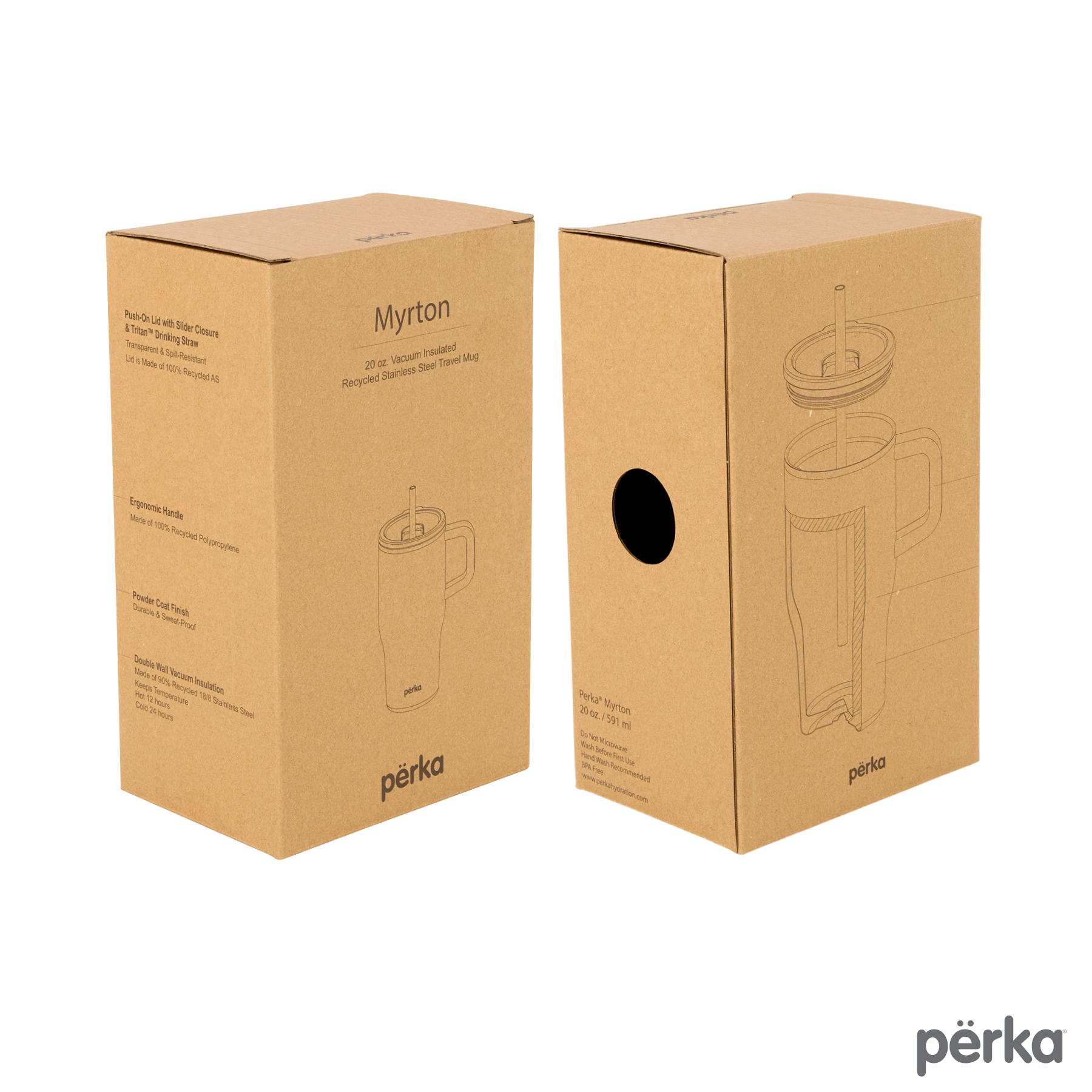 Perka® Myrton 20 oz. Double Wall, Recycled Stainless Steel Travel Mug 31