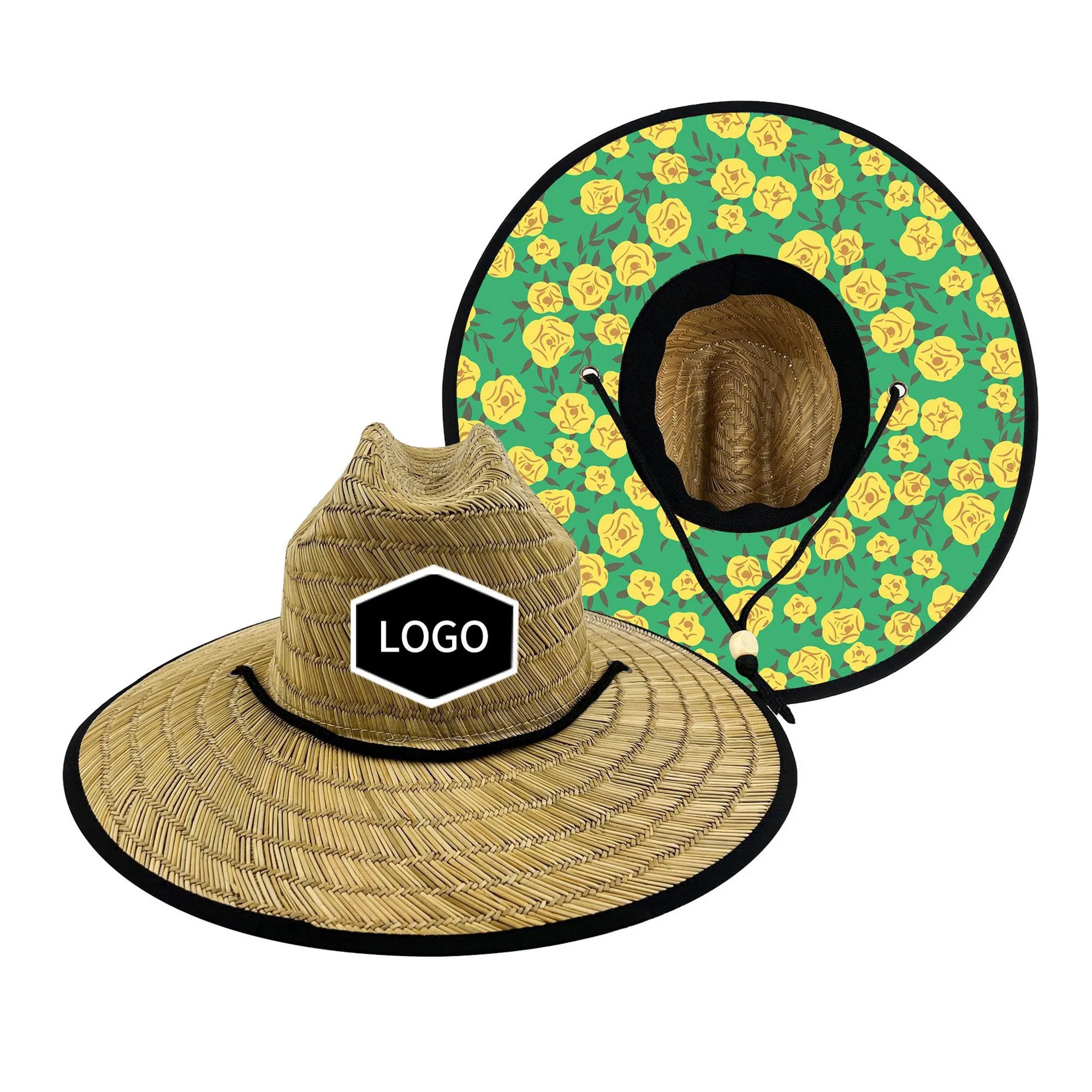 Straw Hat With Custom Patch And Full Color Underbrim Imprint 21