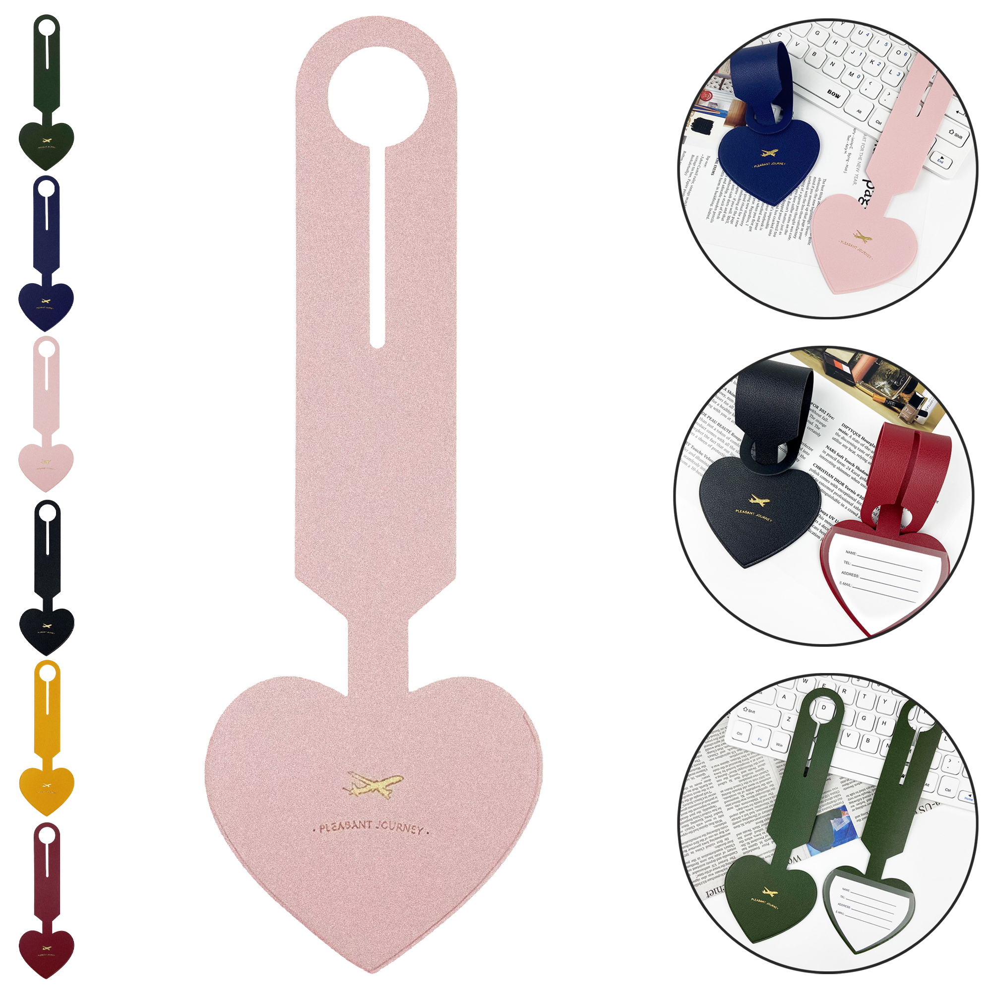 Heart-Shaped Luggage Tag- Durable Leather Travel ID Card Holder 8