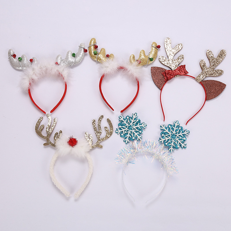 Christmas Hair Accessories Hair Bow Bells Glitter Kids Headbands With Snow 2