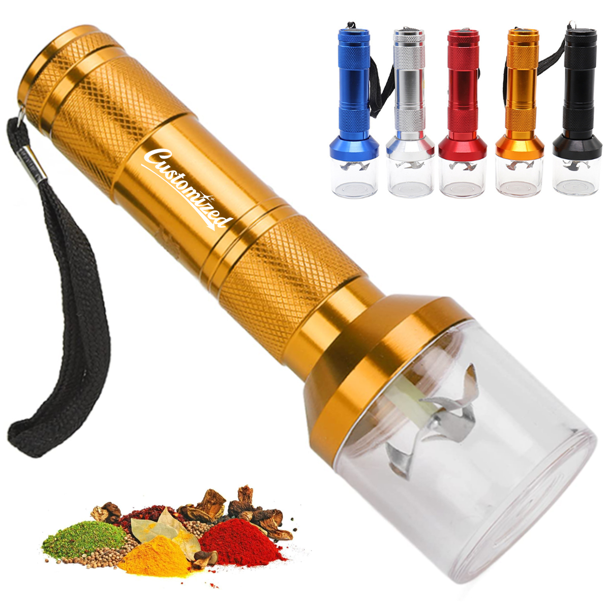 LED Flashlight Grinder Combo with Metal Body and Jar Base 9