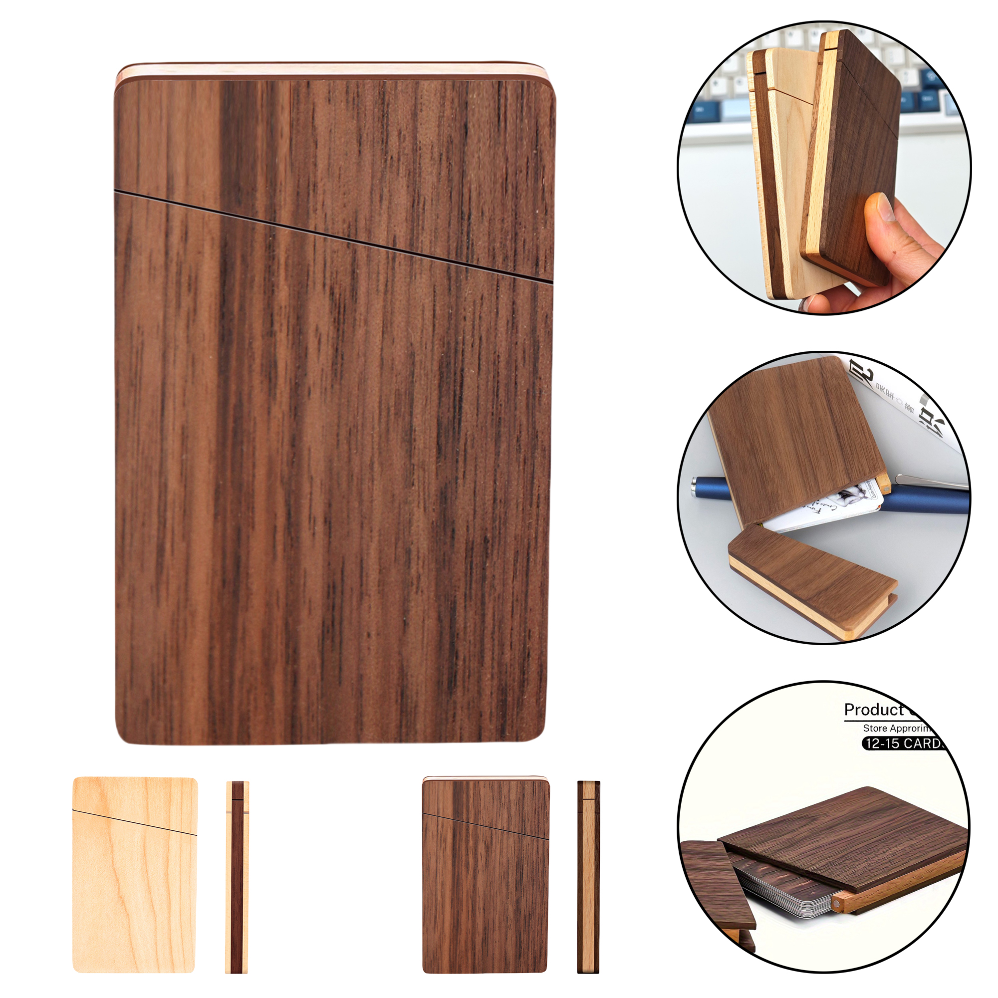 Walnut Business Card Holder Portable Wooden Card Case Compact 3