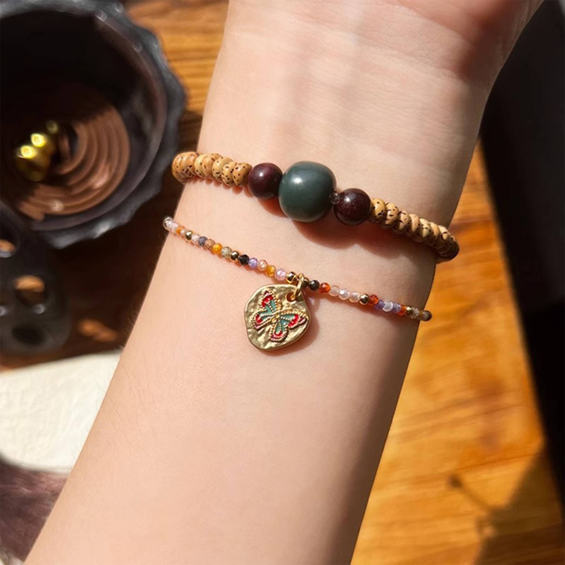 Brass Colorful beaded butterfly necklace bracelet set 5