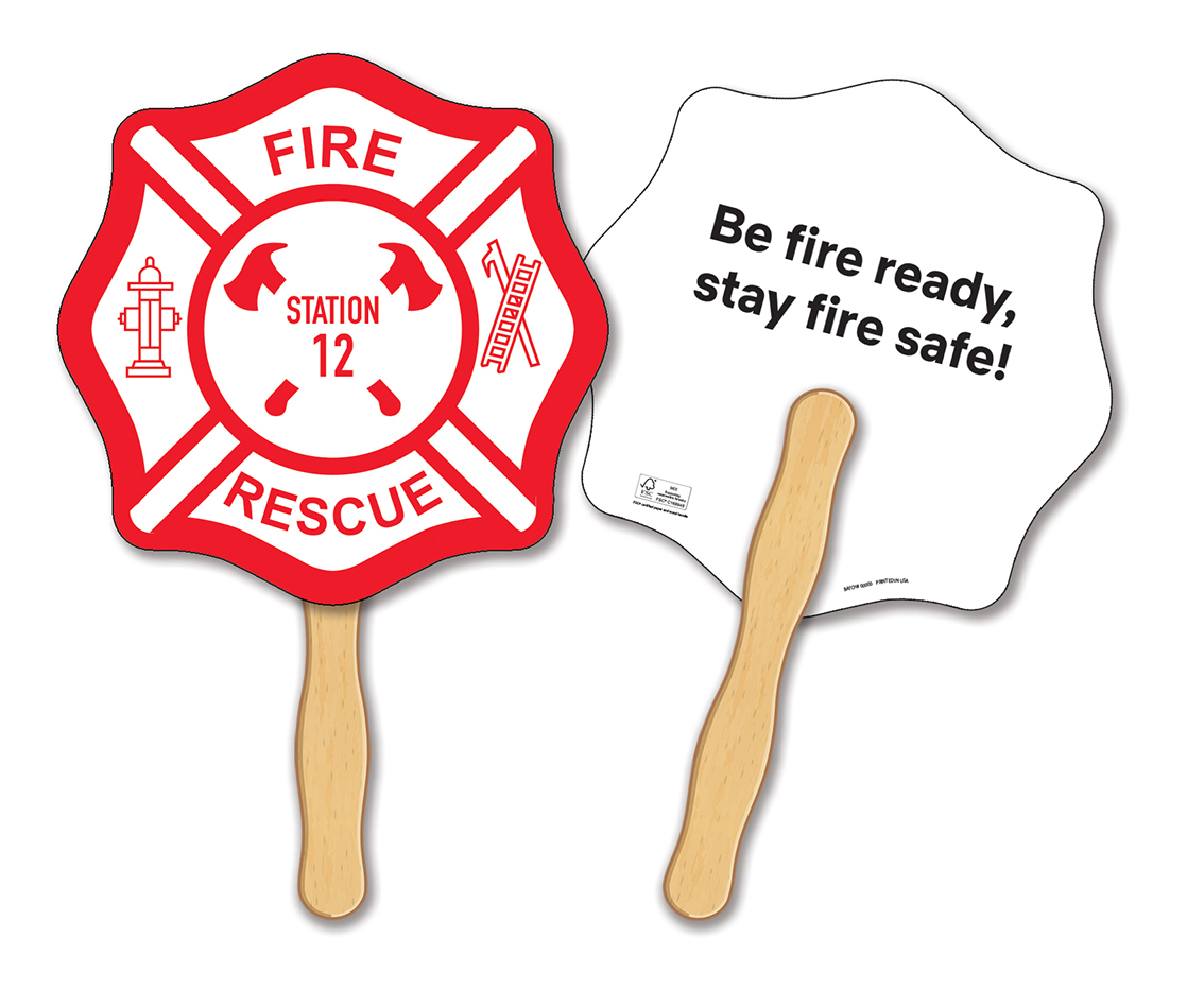 HAND FANS - Full Color, Fire Badge Shaped Hand Fan 2