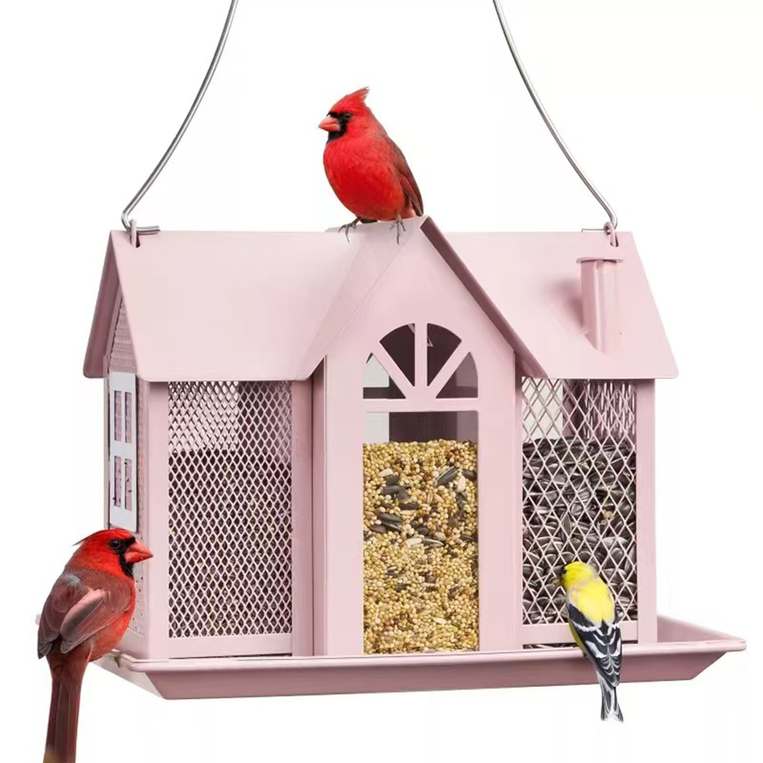 Large Capacity Weatherproof Metal Mesh Bird Feeder House 2