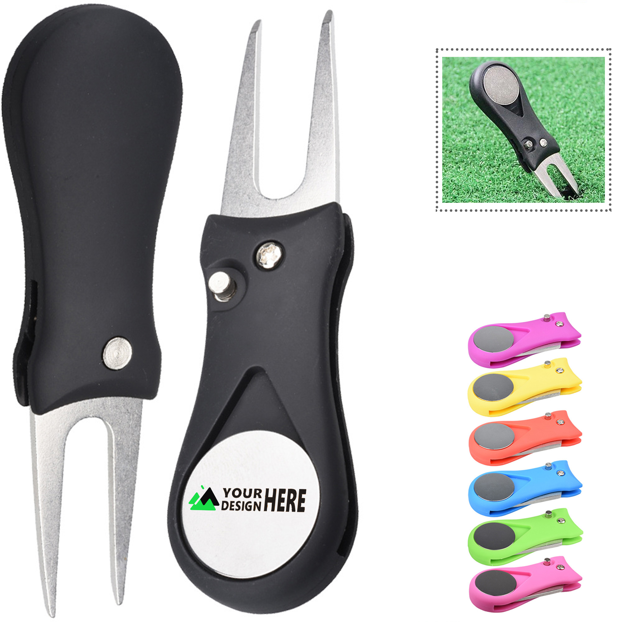 Foldable Golf Divot Tool Ball Marker Magnetic Pop-up Button 1