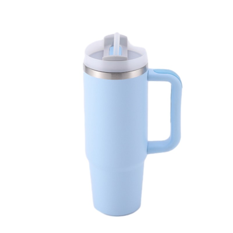 30 oz Vacuum Stainless Steel Tumbler W/ Handle & Straw 15