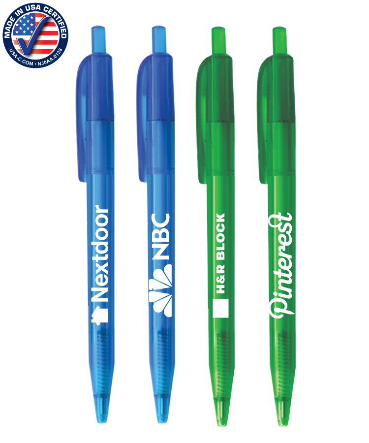 Union Printed - USA ECO Frosted Barrel Click Pens with 1-Color Trim 1
