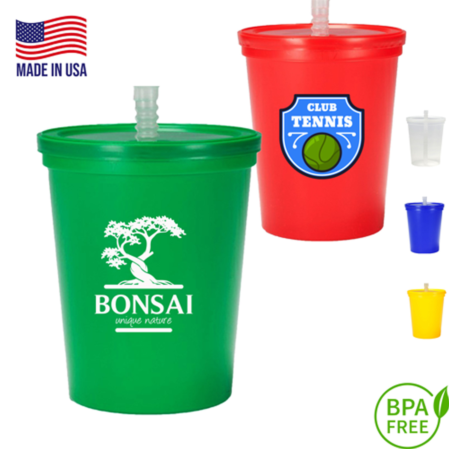 16 oz. USA made Stadium Cup w/ Lid & Straw BPA FREE Recycled 2