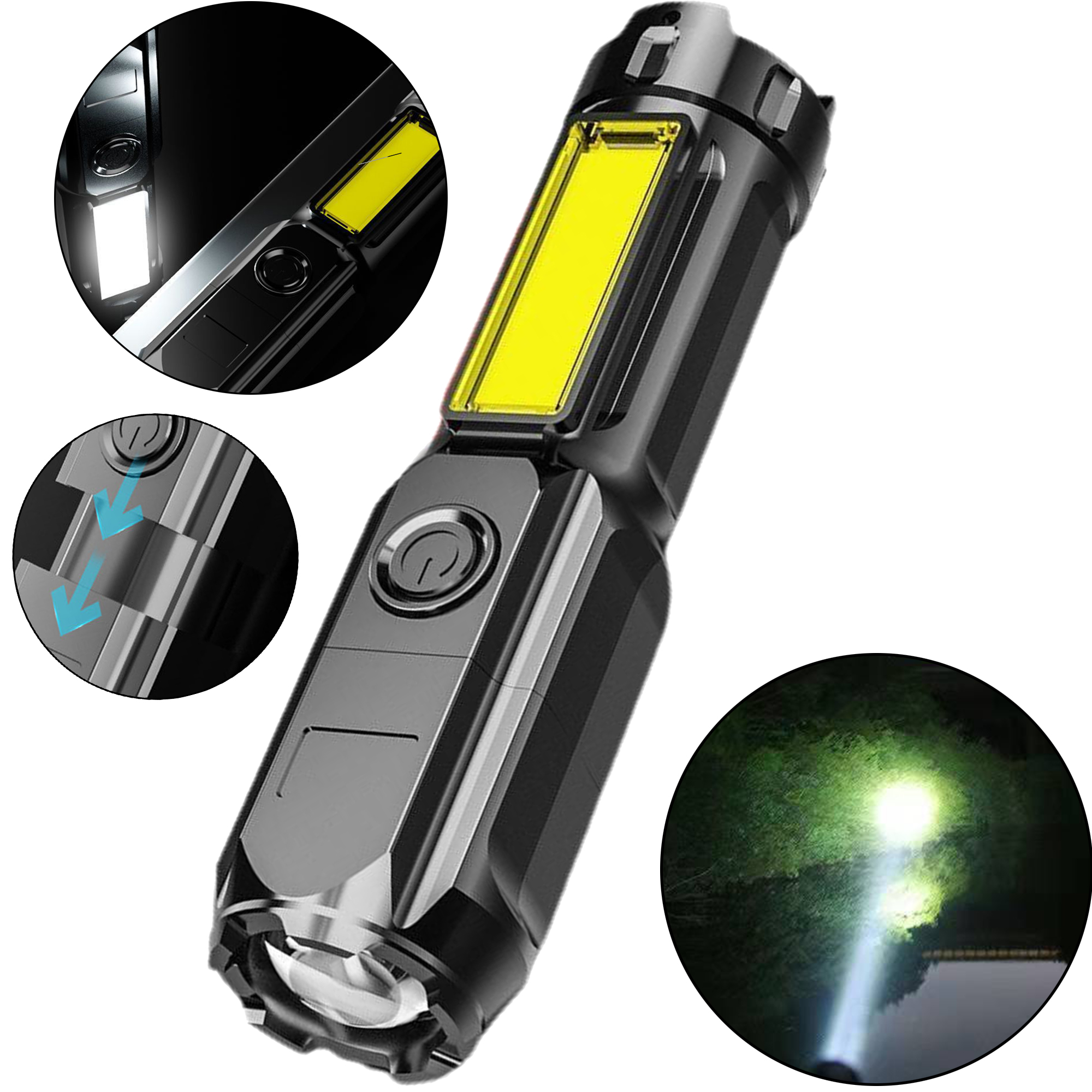 Rechargeable Zoomable LED COB Flashlight 13
