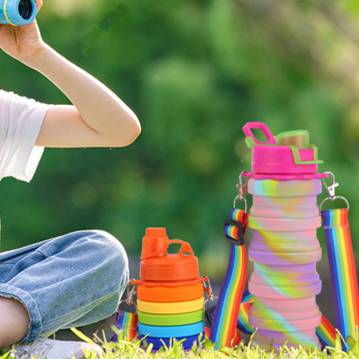 12oz Collapsible Silicone Bottle with Rainbow Strap 7