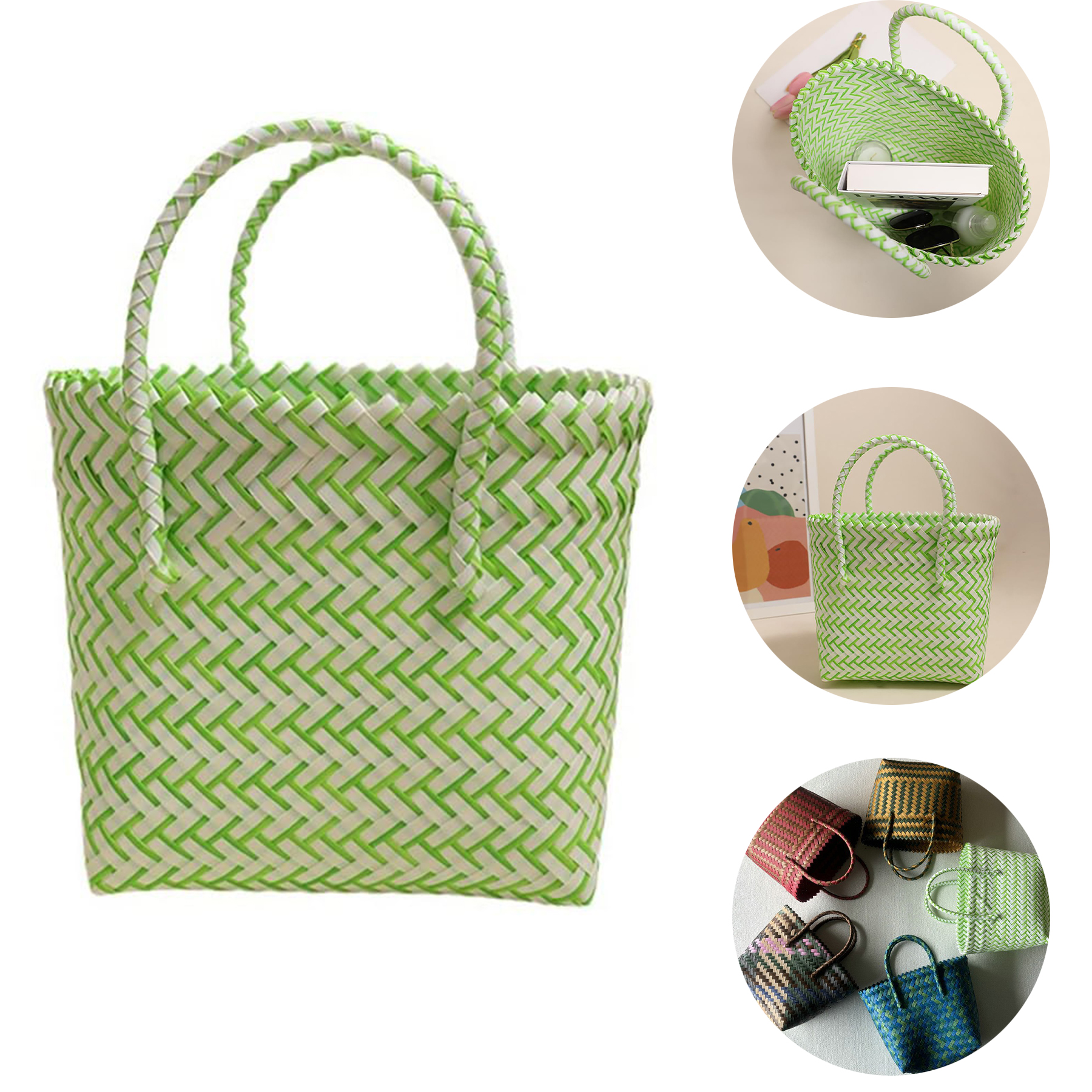 Woven Basket Handle Shopping Tote Bag 2