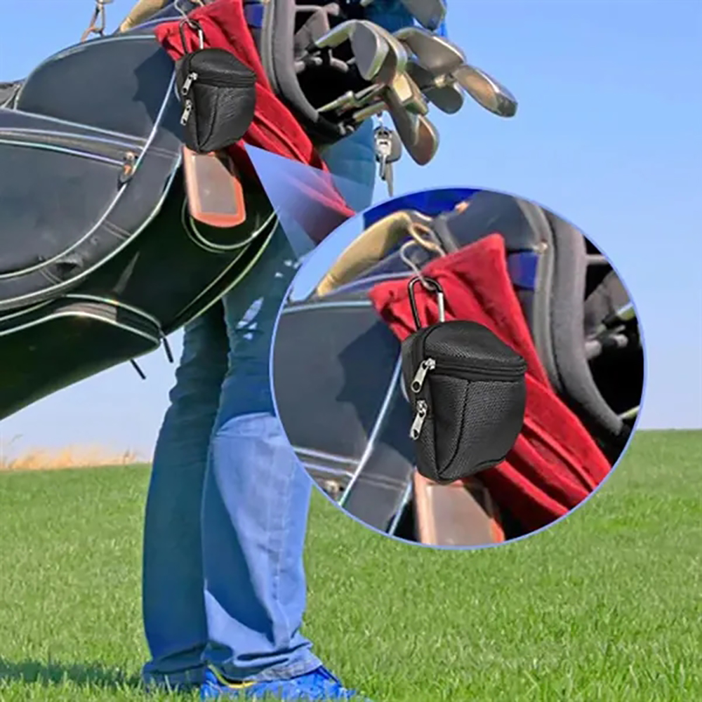 Golf Ball Holder Pouch with Carabiner and Dual Zippers 2