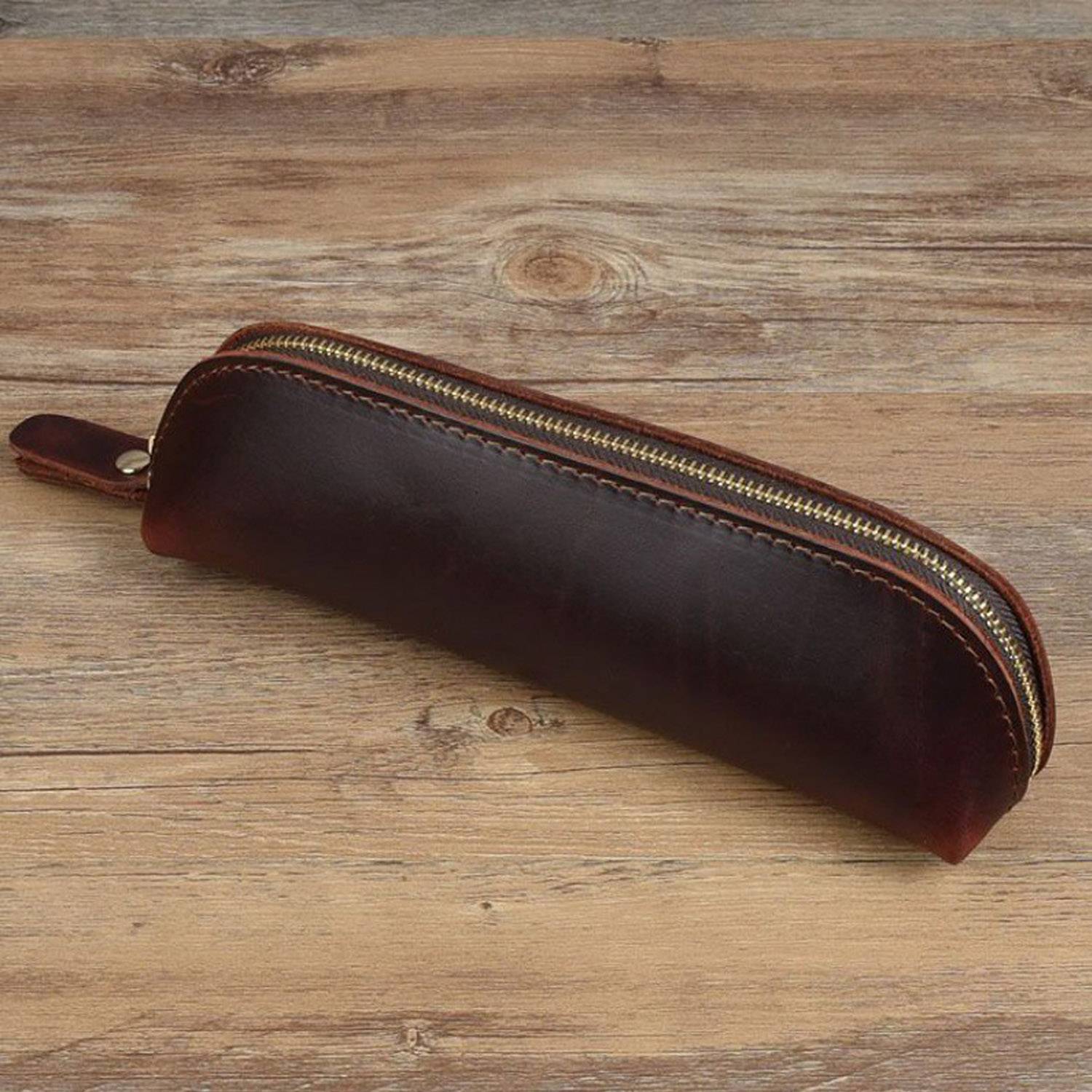 Crazy Horse Cow Handmade Leather Simple Stationery Pen Bag 4