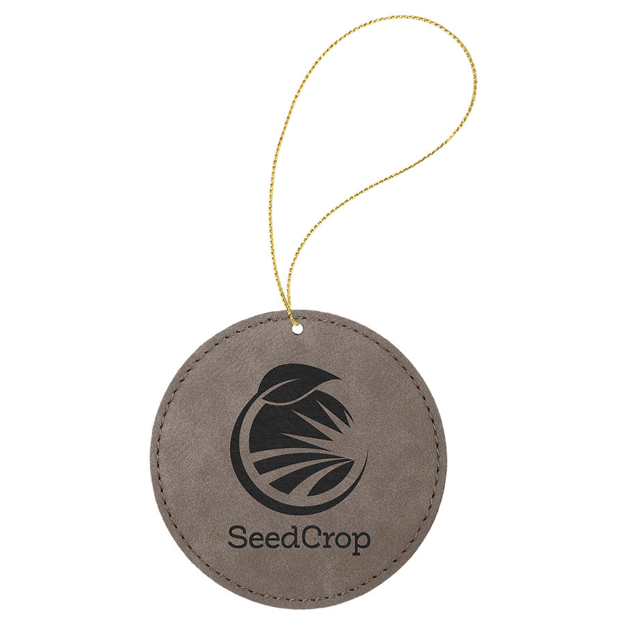 Gray Leatherette Round Ornament with Gold String 2
