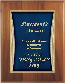 7" x 9" Cherry Finish Plaque with a Blue Showtime Plate 2