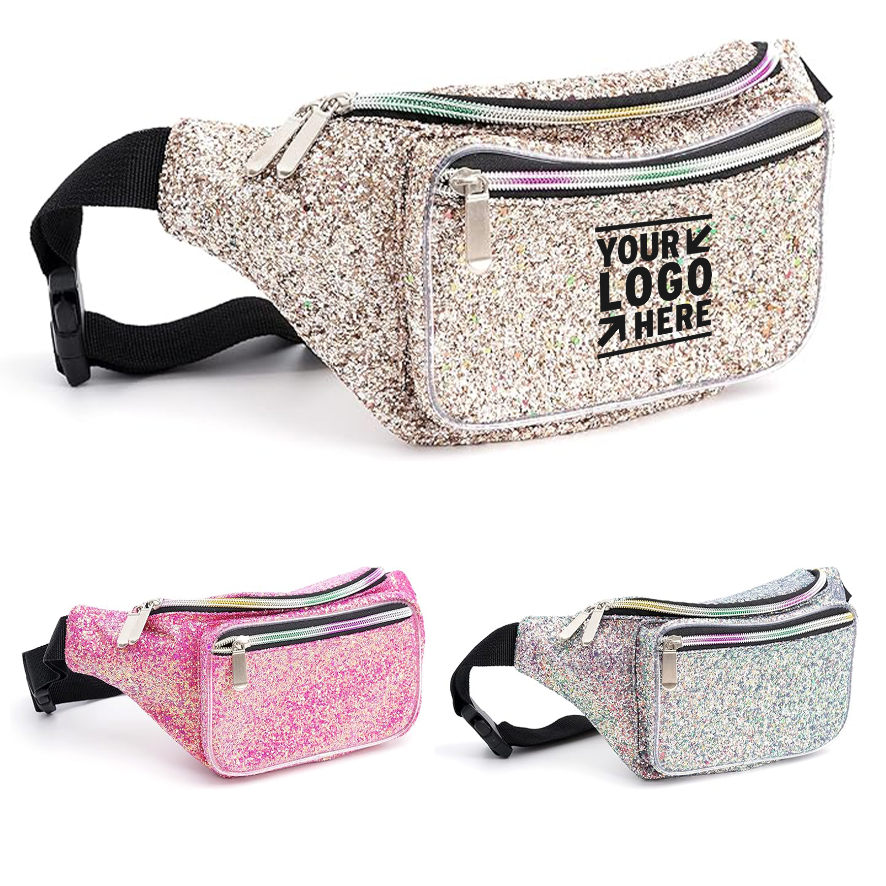 White Gold Gravel Glitter Fanny Pack 2