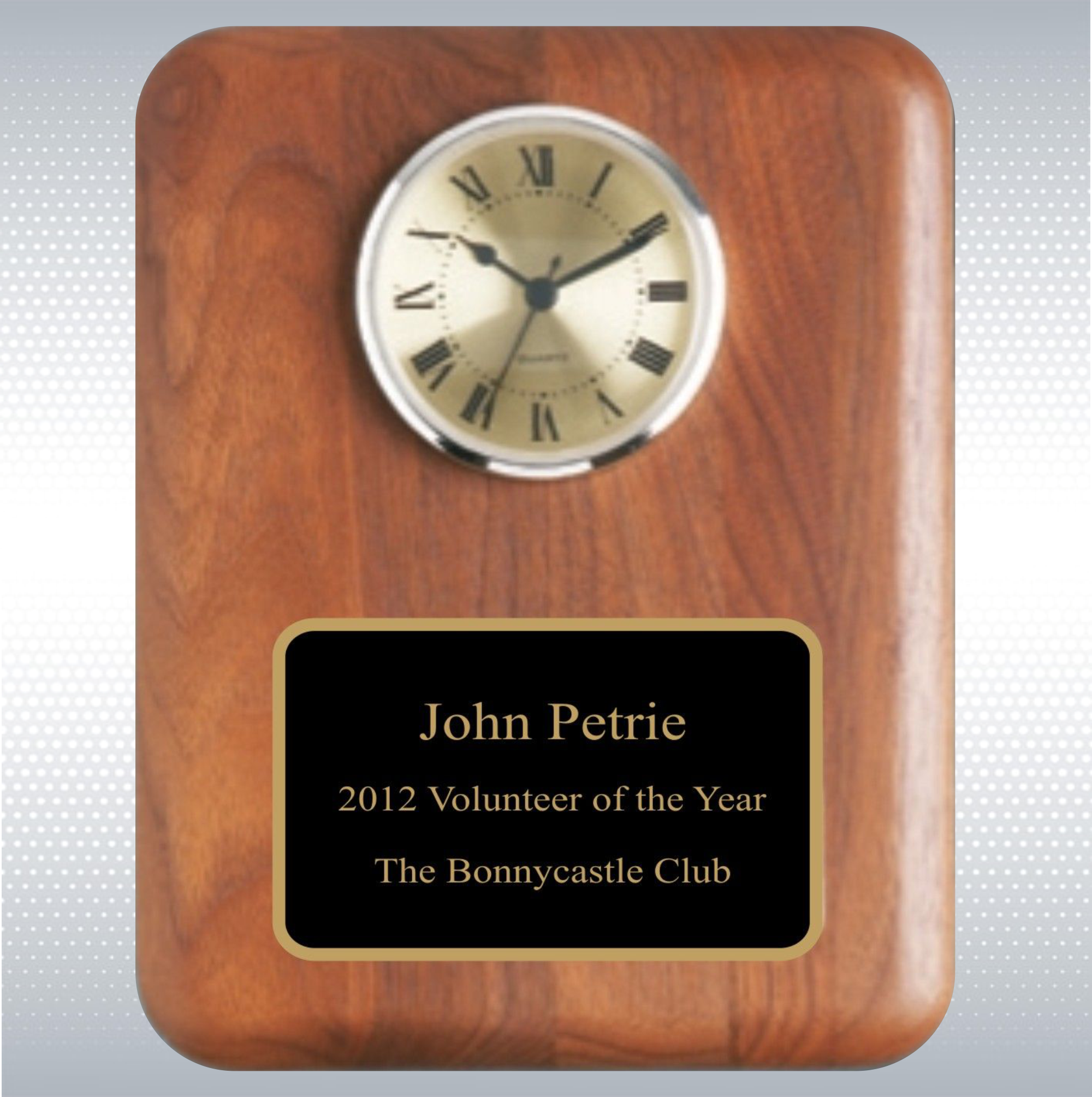 Walnut Round Edge Solid Wood Plaque w/ Clock 6